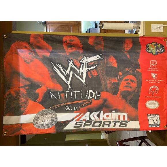 WWF Attitude Get It Nintendo N64 5ft Flag Banner Poster 1999 64 WWE Stone Cold